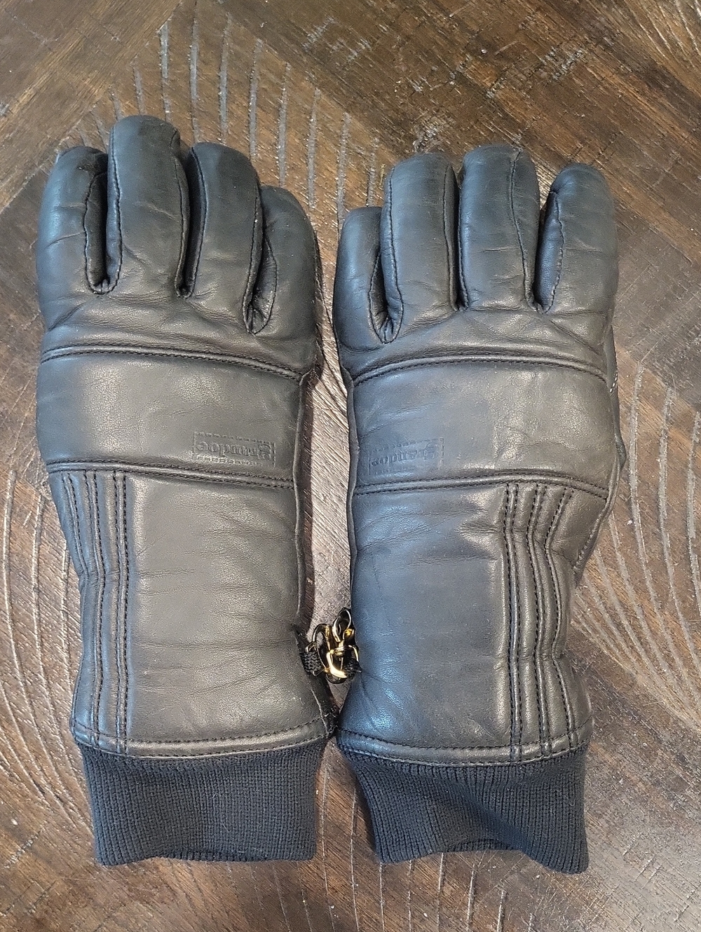 GRANDOE Vintage Black Leather Ski Gloves Womens Small Insulated